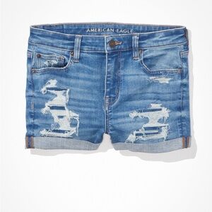 American Eagle Outfitters Blue Distressed Rolled-Hem Denim Shorts